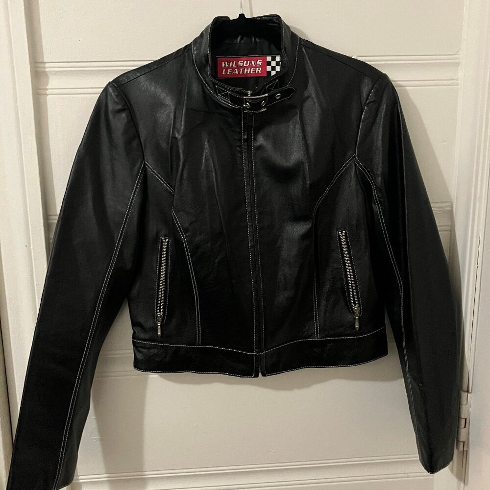 Rare Wilsons Leather Moto Jacket – Buckle Collar – Vintage 90s – Like New